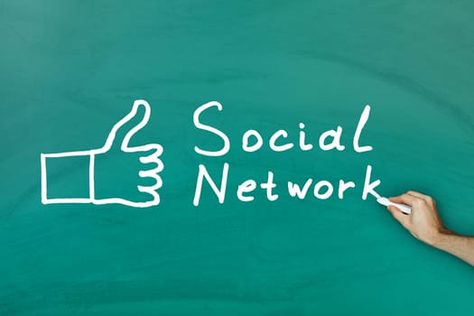 Hand drawing social network concept on green blackboard