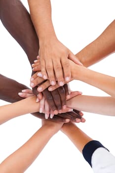 Close-up Of Hand Lying On Top Of Each Other Over White Background