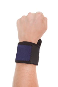 Close Up Of Man Wearing Wrist Band In Hand Over White Background