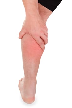 Man With Leg Pain On White Background