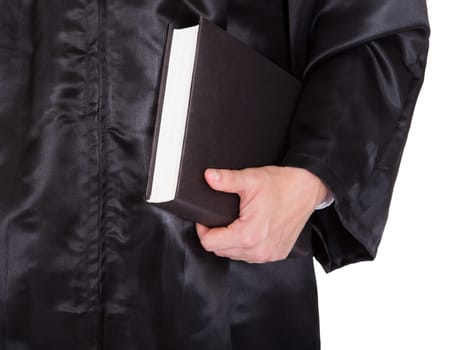 Young Lawyer Holding Book Over White Background