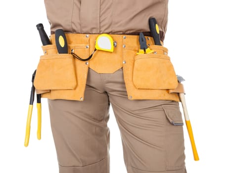 Close-up on Mechanics Hip With Toolbelt On White Background