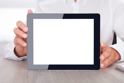 Close-up Of A Businessman Showing Blank Digital Tablet