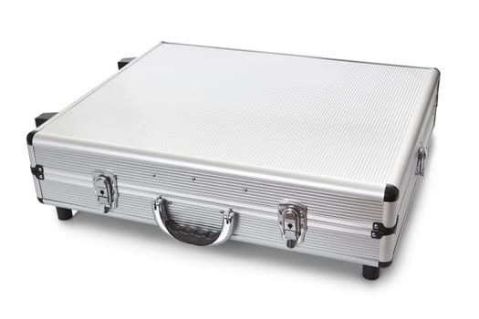 Photos of metal suitcase. Isolated on white