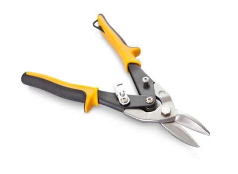 Yellow toothed pliers. Isolated on white background