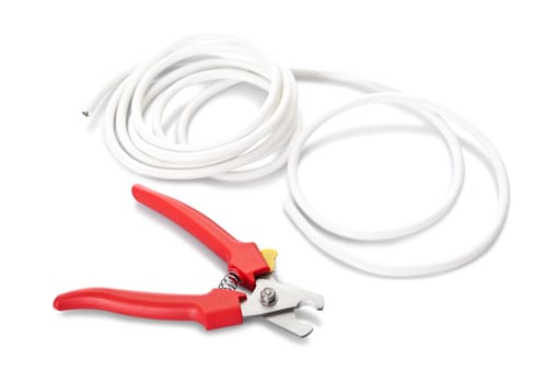 Nippers and cable. Isolated on white background