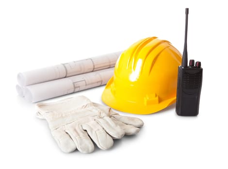 Set of constructions worker objects. Isolate don white