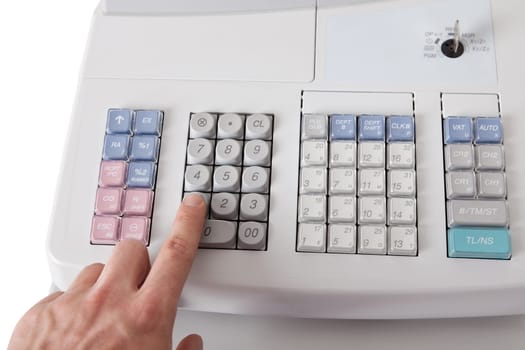 Cash register with LCD display. Isolated on white background