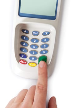 Bank terminal with card reader. Isolated on white