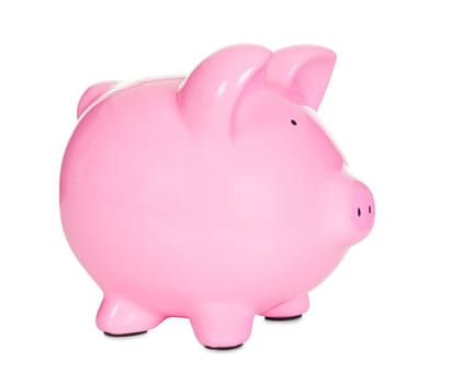 Photo of pink piggybank. Isolated on white