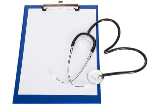 Stethoscope and clipboard. Isolated on white background