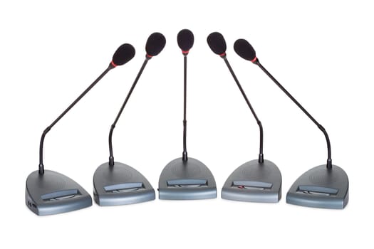 Set of conference microphones. Isolated on white background