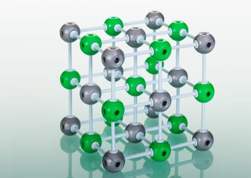 Model of molecular structure on green reflective background