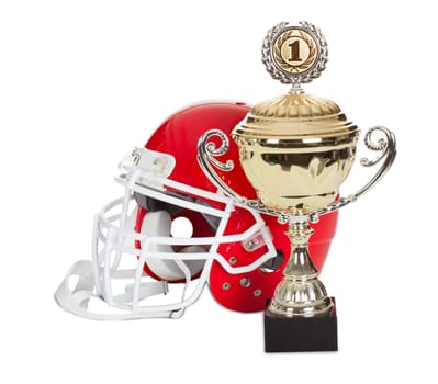 American football helmet and trophy. Isolated on white background