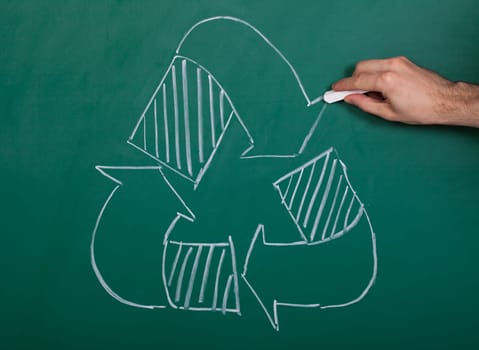 Recycle Symbol Drawn With White Chalk On A Chalkboard