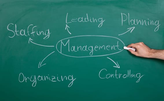Hand Drawing Management Chart On Green Blackboard