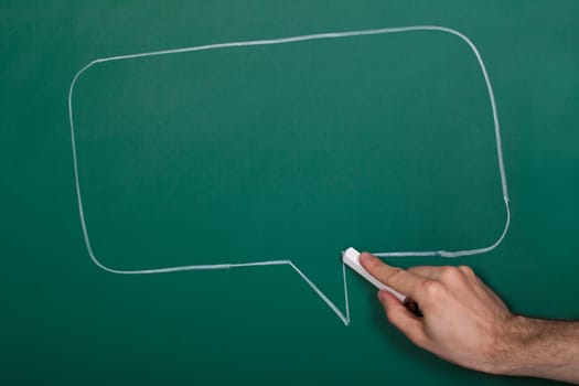 Hand Drawing Speech Bubble On Green Blackboard