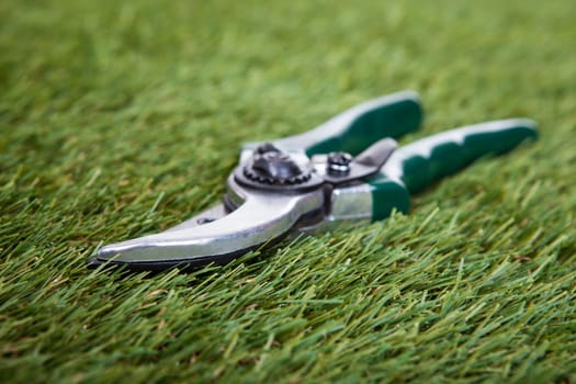 Close-up Of Pliers Gardening Tool On Green Grass