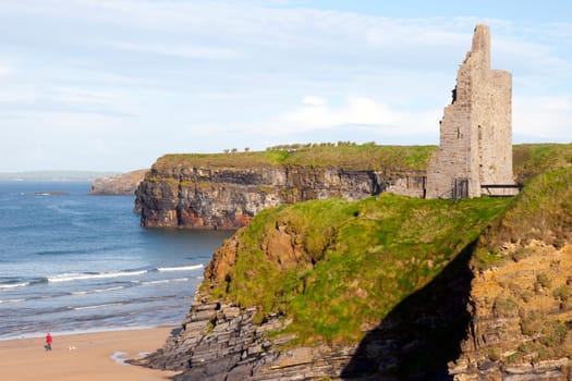 view of the castle beach and cliffs in Ballybunion county Kerry Ireland