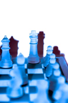 chess pieces in blue isolated against a white background