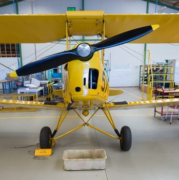 yellow propeller biplane at the Dutch Air Force open days 2014 in Gilze-Rijen, netherlands