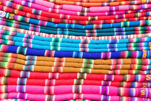 Colorful fabrics for sale in Copacabana, Bolivia