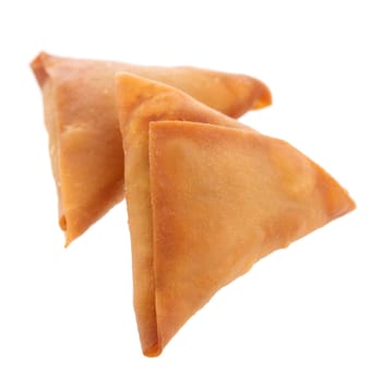 Samosas is a popular snack in Asia, delicious Asian food isolated on white background.