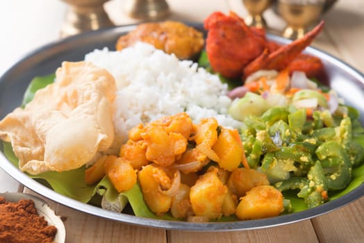 Close up Indian mixed rice on dining table.