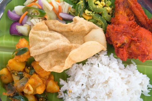 Close up overhead view of Indian mixed rice. Delicious Indian food.
