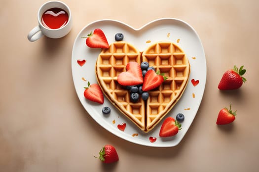 Heart-shaped breakfast waffles for Valentine's Day