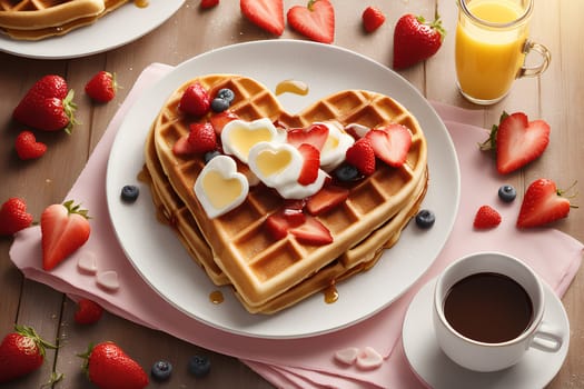 Heart-shaped breakfast waffles for Valentine's Day