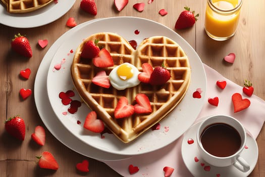 Heart-shaped breakfast waffles for Valentine's Day