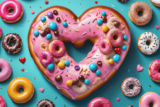 Donut in the shape of a heart. Valentine's Day Gift Concept