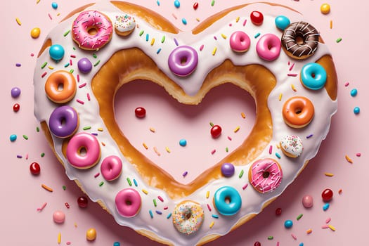 Donut in the shape of a heart. Valentine's Day Gift Concept