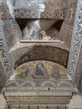 Christian painting, frescoes and mosaics on the ceiling in the Hagia Sophia Mosque in Istanbul.