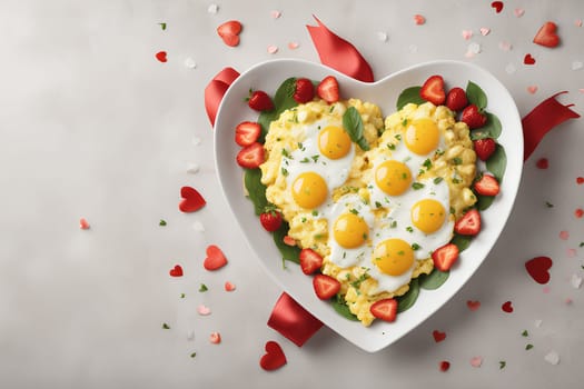 Valentine's Day breakfast - heart-shaped scrambled eggs