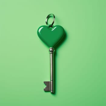 love and valentine day concept. Key heart shape on green background. AI Generated