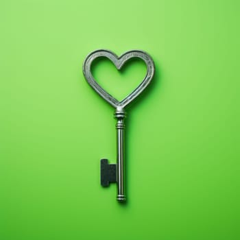 love and valentine day concept. Key heart shape on green background. AI Generated