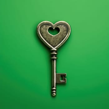 love and valentine day concept. Key heart shape on green background. AI Generated