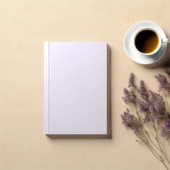 white book mockup on light background with decorations. AI Generated