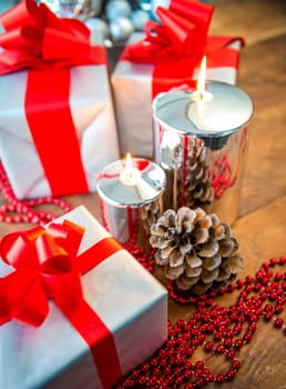 Christmas gift box with christmas balls