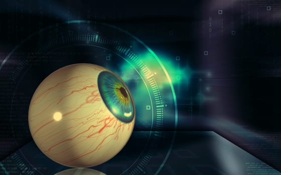Digital illustration of eye in colour background