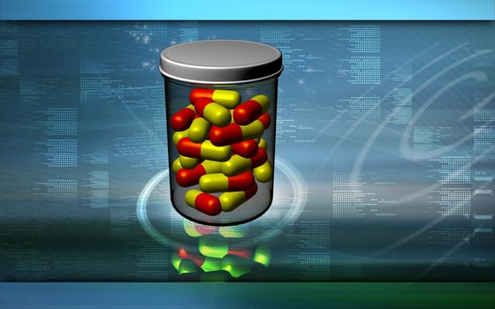 Digital illustration of capsule bottle in colour background