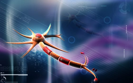 Digital illustration of neuron in colour background