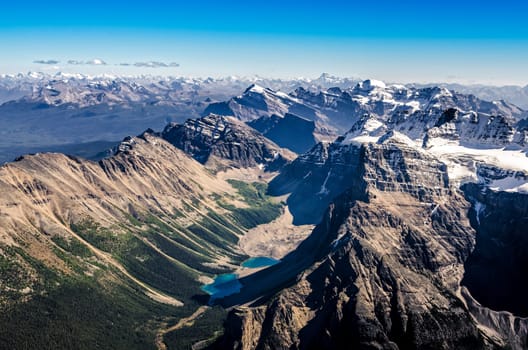 Mountain range view from Mt Temple, Banff NP, Rocky Mountains, Alberta, Canada