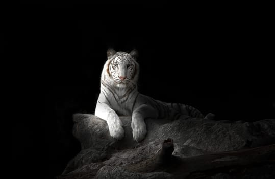 white bengal tiger in the dark night