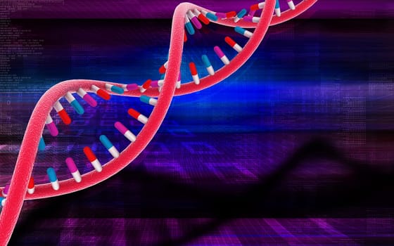 Digital illustration DNA structure in colour background