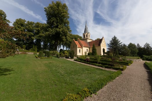 Church small in the large cemetery area