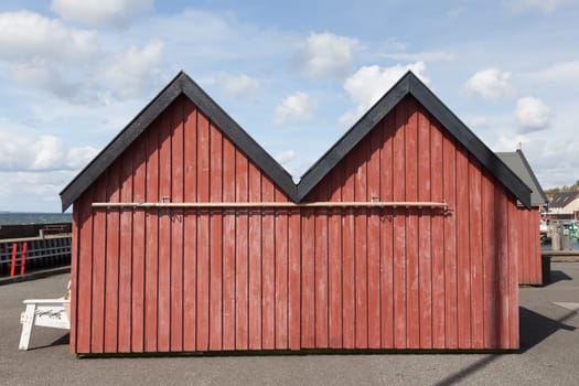 Two red huts in the port of Lohals,Langeland