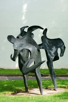 Mainz,Germany – August 09,2014: The photograph of the sculpture Finish by the artist Gustav Nonnenmacher on the grounds of the Johannes Gutenberg University Mainz on August 9,2014 in Mainz.